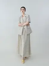 新中式デザインの涼感三点コーディネート【チューブトップ・半袖ジャケット・ハイウエストスカート】（セットアップ対応）