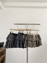 学院風 チェック柄のドローストリングススカート【おしゃれなフレンチスタイル・フレアデザイン】（セットアップ対応）