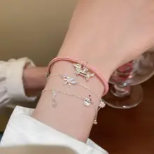 趣味のピンクのダックスフンド編みブレスレット【女性用・高級感・おしゃれなアクセサリー】