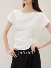 見衫 JANSAN オリジナル アセテートサテンオフショルダー半袖Tシャツ【感・エレガントデザイン】