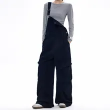 ヴィンテージ風ウォッシュ加工の多ポケッ  トサロペットパンツ【ユニセックス・ストレート・ルーズフィット】（セットアップ対応）