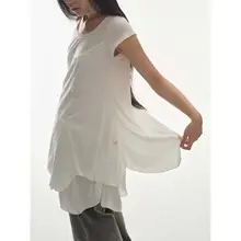 レトロなレース切り替えが特徴のアシンメトリックカジュアルワンピース【夏用・半袖・おしゃれ】