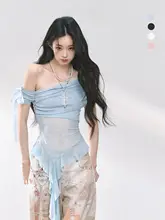 透け感のある肩出しデザインの短袖メッシュTシャツ【女性用・夏用・軽やか】
