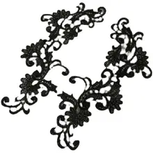 黒い水溶性フラワー刺繍パッチ【ドレス装飾・レース・タッセル付き・DIY用】