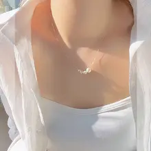 シンプルなパール風ペンダントネックレス【女性用・ロックボーンチェーン・高級感】