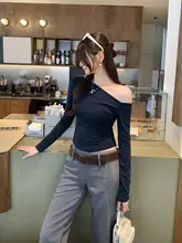 洗練されたデザイン！スラブ天竺の斜め肩長袖Tシャツ【女性用・極上の柔らかさ・秋向け】