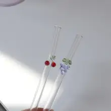 耐熱性透明ガラス製手作りグレープストロー【環境に優しい・水杯用・かき混ぜ棒付き】
