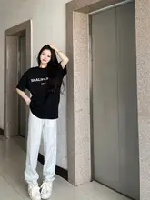 ブラックコットン半袖Tシャツ【アメリカンプリント・女性用・トレンド】