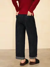 レトロデザインの雪ニール風ストレートパンツ【巻き辺・冬用・女性用】