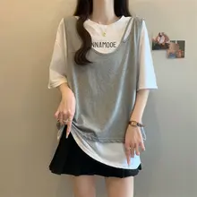 夏用カジュアルなTシャツとベスト【大きいサイズ・フィット・短袖】（セットアップ対応）