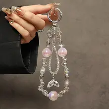 バッグチャーム キーホルダー リストストラップ ローズクォーツ ビーズ ピンク スマホ用 上品