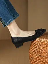 快適な履き心地！春秋用バレエシューズ【浅口・スクエアトゥ・中ヒール・リボン付き】（セットアップ対応）