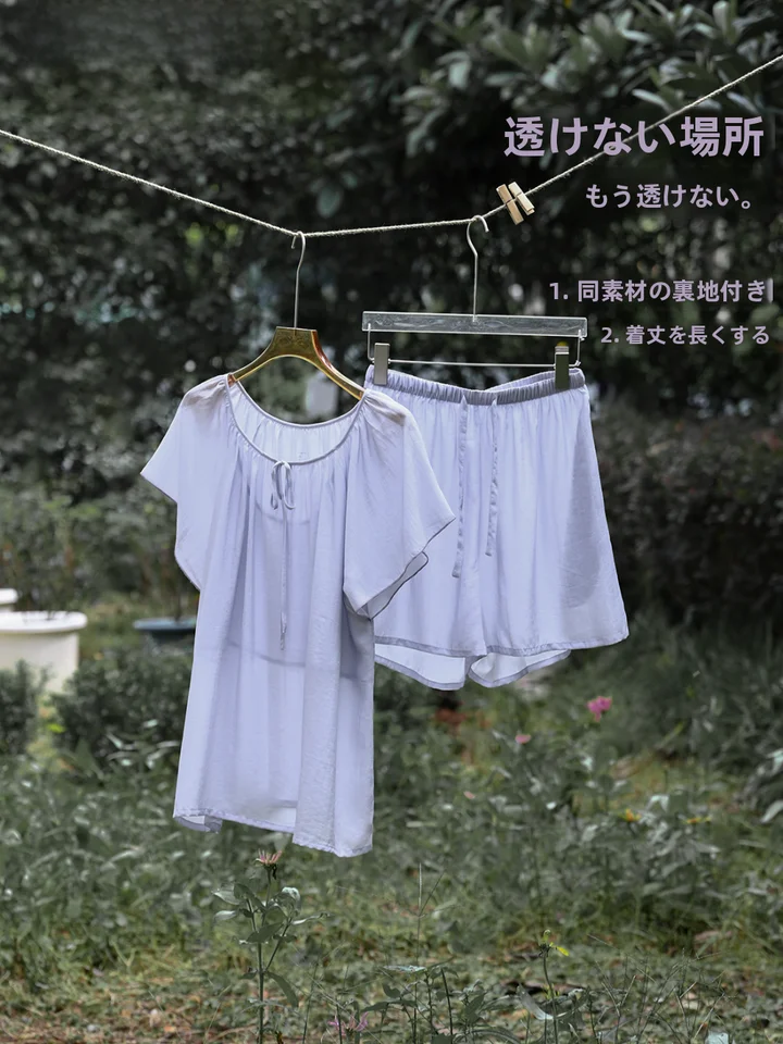 極上の柔らかさのライセール夏用パジャマ【内蔵キャミソール・薄手・女性用】