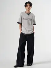 男士Vネッ  ク重ね着風Tシャツ【ラフなルーズフィット・短袖】（セットアップ対応）