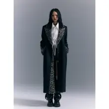 プレミアム感漂うパターン切替の肩パッド付きウールコート【立体シルエット・レオパード柄】