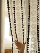 フランス風レース刺繍ブラックホワイトロマンティックカーテン【ハーフカーテン・窓装飾用】