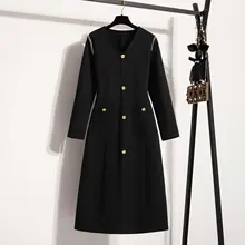 ワンピース 大きいサイズ レディース ゆったり体型 ウエスト絞り スリム ブラック フレンチ Vネック 秋冬