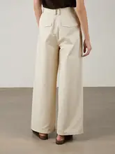 米白色ストレートパンツ【リネンコットン混・通勤用・春秋対応・ルーズフィット】
