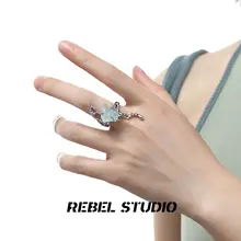 天然石使用の女性用リング【ユニークデザイン・インス風・金属製・指穿き用】