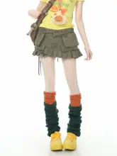 ハイウエストデニムスカート【女性用・しっかりしたシルエット・夏用・プリーツデザイン】（セットアップ対応）