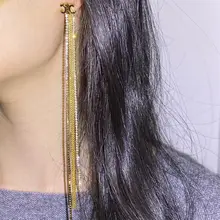 美しい細長い zircon 流れるタッセルイヤリング【女性用・エレガントデザイン】