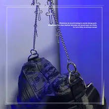 デニム調クロスデザインチェーンバッグ【ドルプリント・ストリートスタイル】