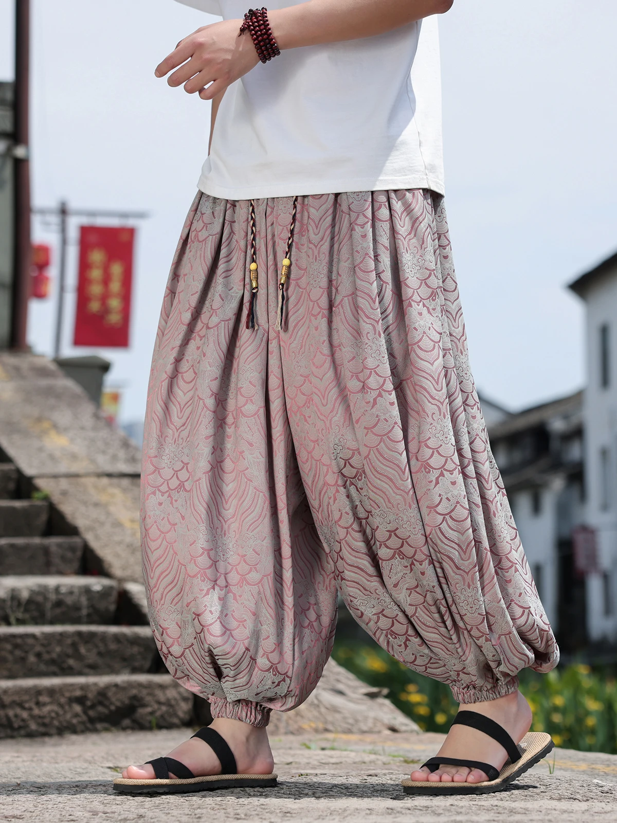 夏用アイスシルクランタンパンツ：中国風の薄手デザインが快適な夏の着こなしを実現
