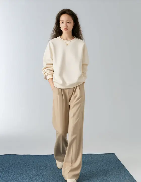 ハイウェストドレープワイドパンツ【女性用・シンプル・ストレート・タック入り】（セットアップ対応）