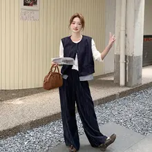 洗練されたデザインのベストとワイドパンツ【秋用・ゆったりとしたシルエット・カジュアルスタイル】（セットアップ対応）
