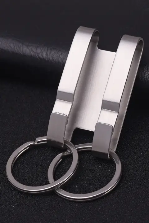 アンティークデザインのステンレス鋼製キーリング【ダブル排・ベルト通し・男性用】