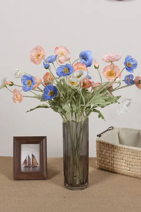 リアル感のあるポピーの造花【1本の花瓶用・ピクニックや撮影用】