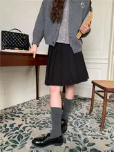 グレーの百褶スカート【ウール素材・冬用・女子高校生スタイル】