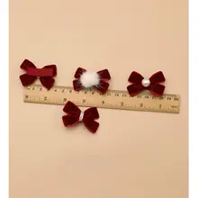 赤いベビー用ファー付きリボンヘアクリップ【子供用・痛くない・女の子用】