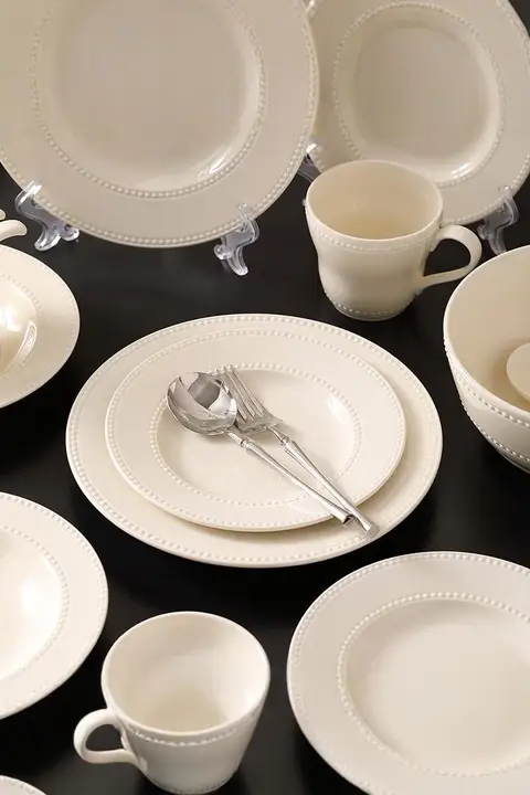 ヴィンテージ風 陶器製碗皿セット【カラー豆点デザイン・家庭用・高級感】（セットアップ対応）