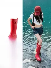 レディース レッド 防水ロングレインブーツ【ファッショナブル・アウトドア用】
