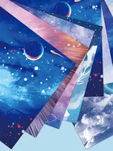 折り紙星空シリーズ【カラフルな千羽鶴用折り紙・両面印刷・幼児向け・愛心型】（セットアップ対応）