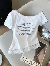 デザイン性のある肩出しTシャツ【レースパッチワーク・女性用・夏向け】