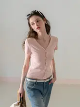 ツイストデザインVネック短袖Tシャツ【レディース・夏用・カジュアル・通勤】