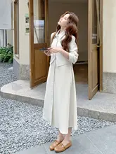 シャツワンピース レディース フェイクレイヤード ロング丈 オフホワイト フレンチ風 きれいめ 上品 カジュアル 秋