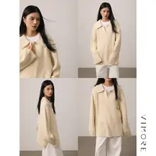 全羊毛製ヴィンテージ風ポロカラーセーター【小Vネック・ニット・カジュアル仕様】