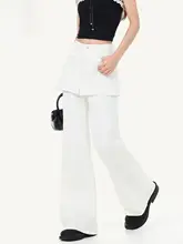 デニムパンツ レディース ホワイト フレアパンツ ハイウエスト ペプラムデザイン 秋「CHOCOOLATE」