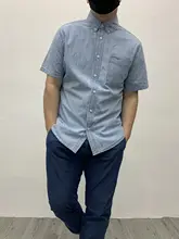 メンズコットン製 ヴィンテージ風 半袖シャツ【大きいサイズ・水洗い加工・デニム】
