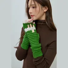半指手袋【冬用・レースの花飾り・ニット・長めのデザイン・保温・学生向け】