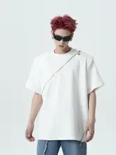 Tシャツ メンズ 半袖 ホワイト 厚手 ディコンストラクション ジップデザイン パッド入りショルダー ストリート