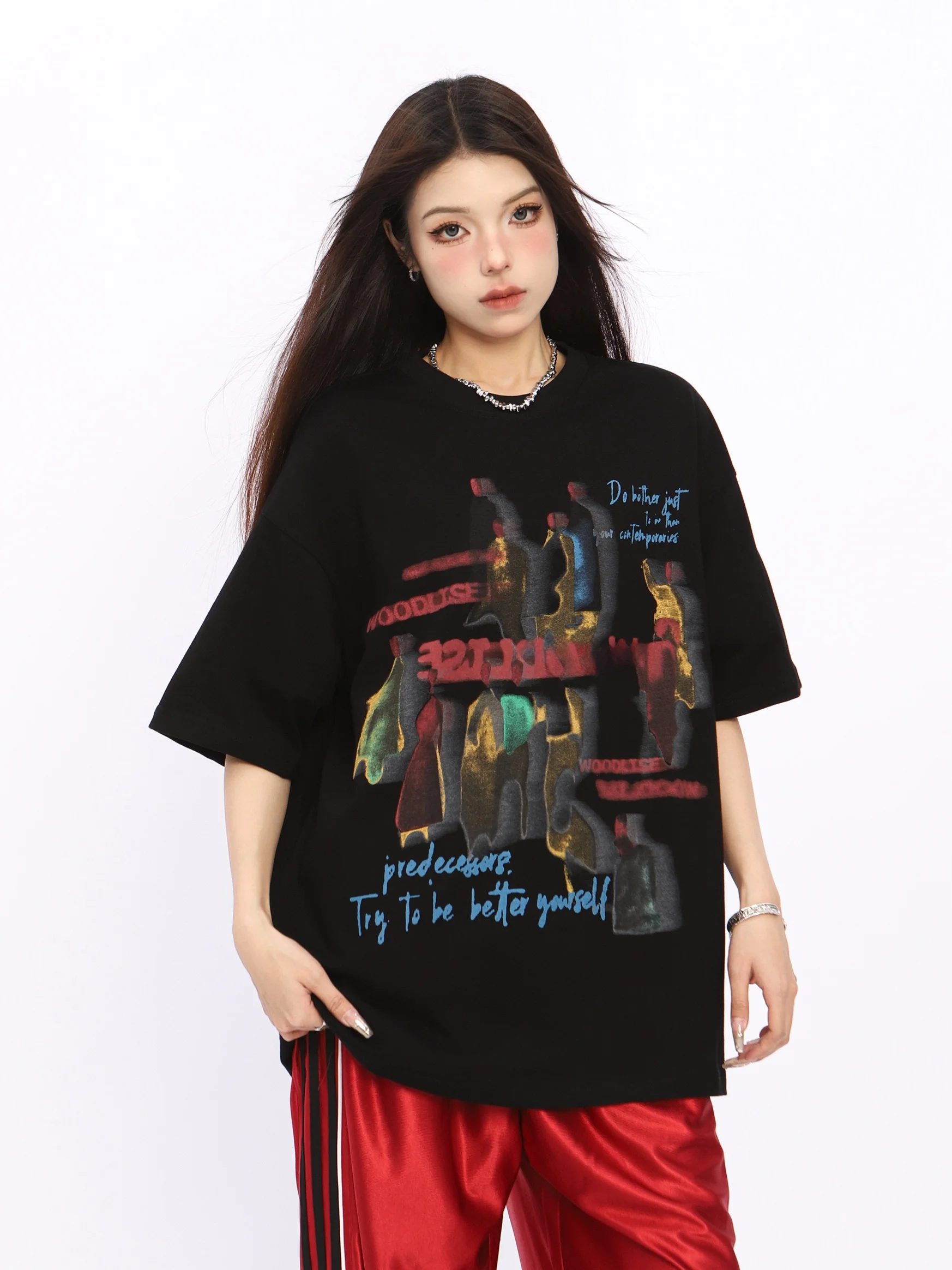 アメリカンビンテージ風 半袖Tシャツ【デザイン性のある小流行・カップル向け】