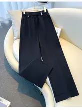 高腰イエローゆったりワイドパンツ【カジュアルなドレープ感・九分丈・  ストレートシルエット】（セットアップ対応）