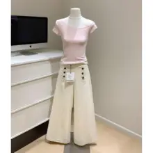 レトロスタイルのデニムカジュアルパンツ【アイボリー・ブラウン・ブラック・ノーアイロン加工】