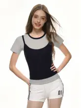 夏用 レディスカラーアクセント クルーネック半袖Tシャツ【フィット感あるデザイン・ニット素材】