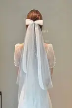 シンプルなロングウェディングベール【韓国スタイル・フォト撮影用・結婚証明書用】