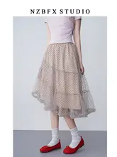 スカート レディース 大きいサイズ ぽっちゃり 水玉柄 アシンメトリー Aライン ハイウエスト 着痩せ ミディアム丈 夏 裏地付き